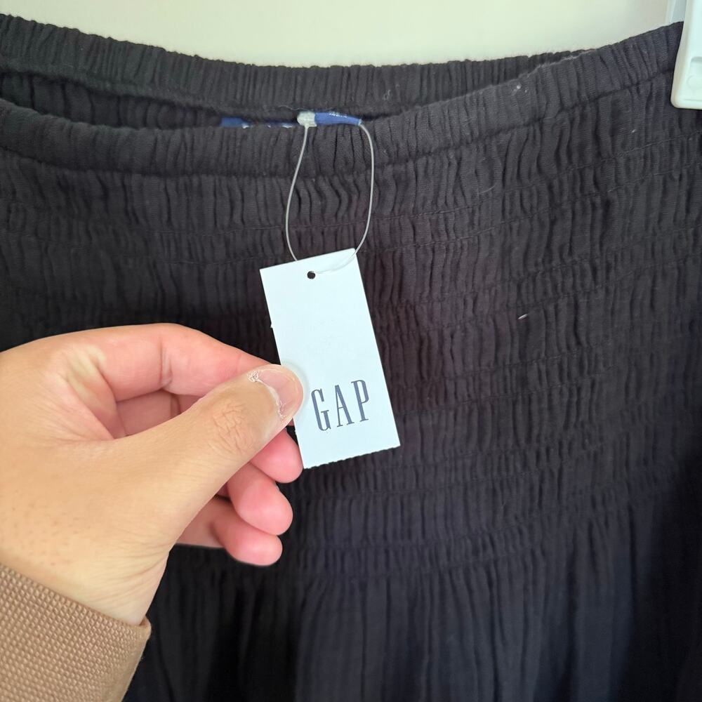 NWT GAP High Smock Waist Crinkle Gauze Maxi Skirt Black 100% Cotton Preppy | S/P - Picture 3 of 10